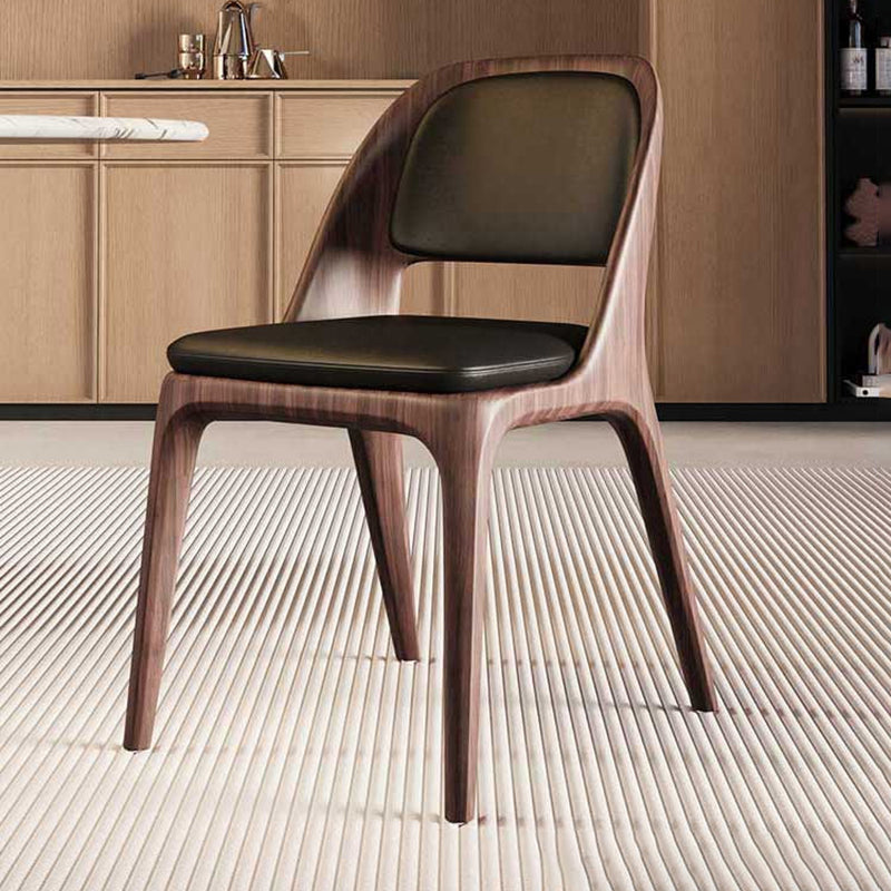 Contemporary Nordic Rectangular Curved Microfiber Leather Ash Wood Dining Chair Backrest Armless For Dining Room & Kitchen