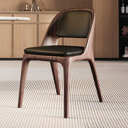 Contemporary Nordic Rectangular Curved Microfiber Leather Ash Wood Dining Chair Backrest Armless For Dining Room & Kitchen