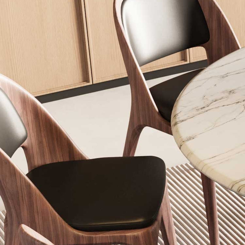 Contemporary Nordic Rectangular Curved Microfiber Leather Ash Wood Dining Chair Backrest Armless For Dining Room & Kitchen