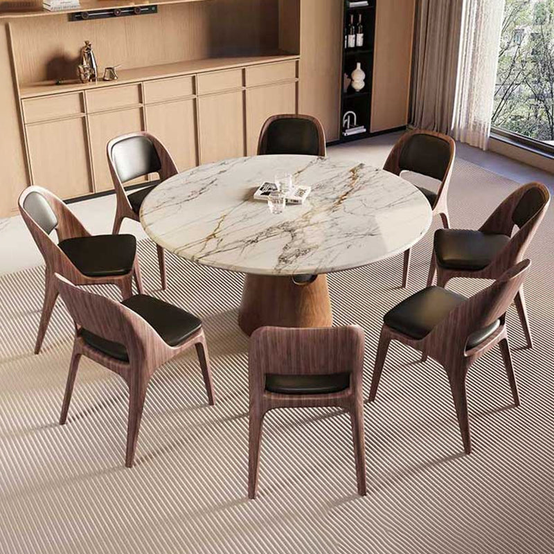 Contemporary Nordic Rectangular Curved Microfiber Leather Ash Wood Dining Chair Backrest Armless For Dining Room & Kitchen