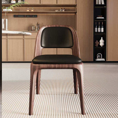 Contemporary Nordic Rectangular Curved Microfiber Leather Ash Wood Dining Chair Backrest Armless For Dining Room & Kitchen