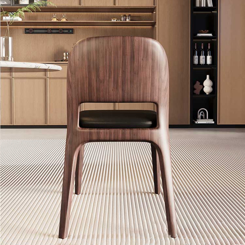 Contemporary Nordic Rectangular Curved Microfiber Leather Ash Wood Dining Chair Backrest Armless For Dining Room & Kitchen