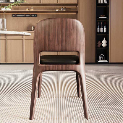 Contemporary Nordic Rectangular Curved Microfiber Leather Ash Wood Dining Chair Backrest Armless For Dining Room & Kitchen