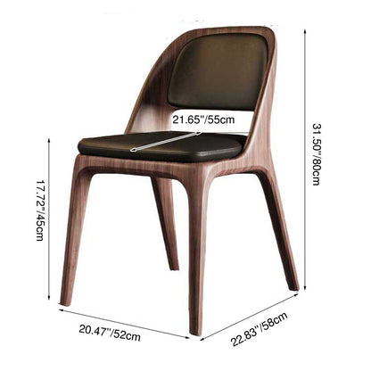 Contemporary Nordic Rectangular Curved Microfiber Leather Ash Wood Dining Chair Backrest Armless For Dining Room & Kitchen