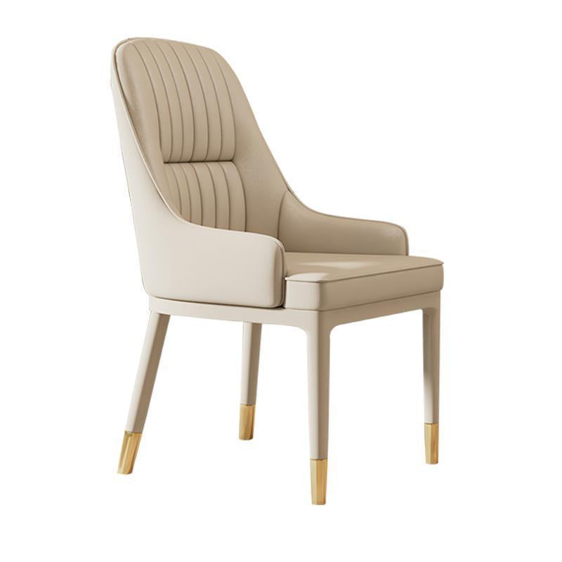 Contemporary Luxury Rectangular Curved Silicone Leather Ash Wood Carbon Steel Dining Chair Backrest Armless For Dining Room & Kitchen