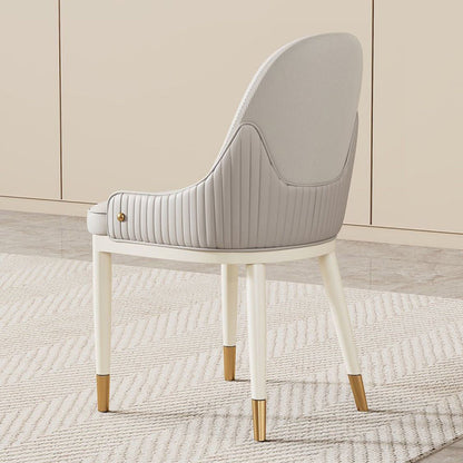 Contemporary Luxury Rectangular Curved Silicone Leather Ash Wood Carbon Steel Dining Chair Backrest Armless For Dining Room & Kitchen