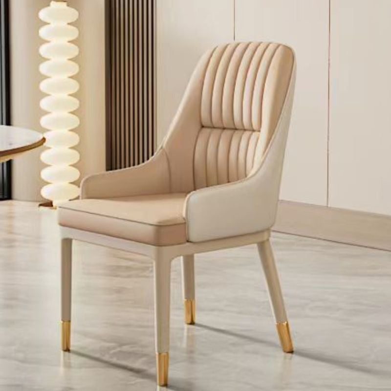 Contemporary Luxury Rectangular Curved Silicone Leather Ash Wood Carbon Steel Dining Chair Backrest Armless For Dining Room & Kitchen