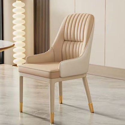 Contemporary Luxury Rectangular Curved Silicone Leather Ash Wood Carbon Steel Dining Chair Backrest Armless For Dining Room & Kitchen