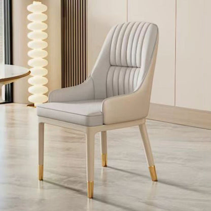 Contemporary Luxury Rectangular Curved Silicone Leather Ash Wood Carbon Steel Dining Chair Backrest Armless For Dining Room & Kitchen