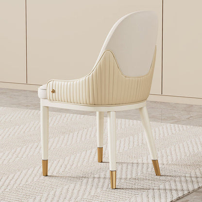Contemporary Luxury Rectangular Curved Silicone Leather Ash Wood Carbon Steel Dining Chair Backrest Armless For Dining Room & Kitchen