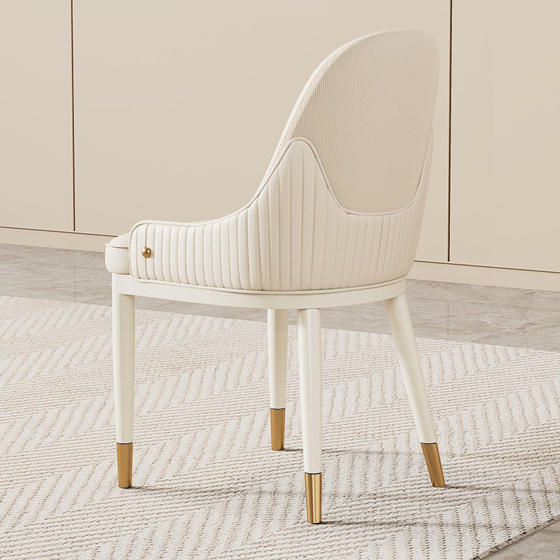 Contemporary Luxury Rectangular Curved Silicone Leather Ash Wood Carbon Steel Dining Chair Backrest Armless For Dining Room & Kitchen