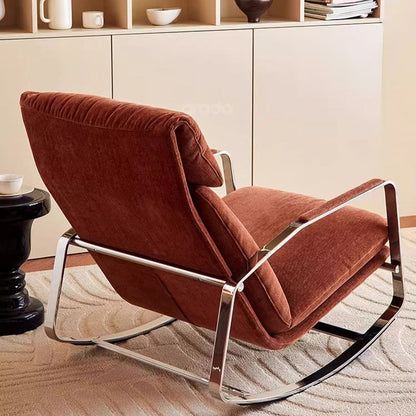 Modern Minimalist Rectangular Curved Chenille Fabric Multi-layer Plywood Stainless Steel Rocking Chair Backrest Armrest For Living Room