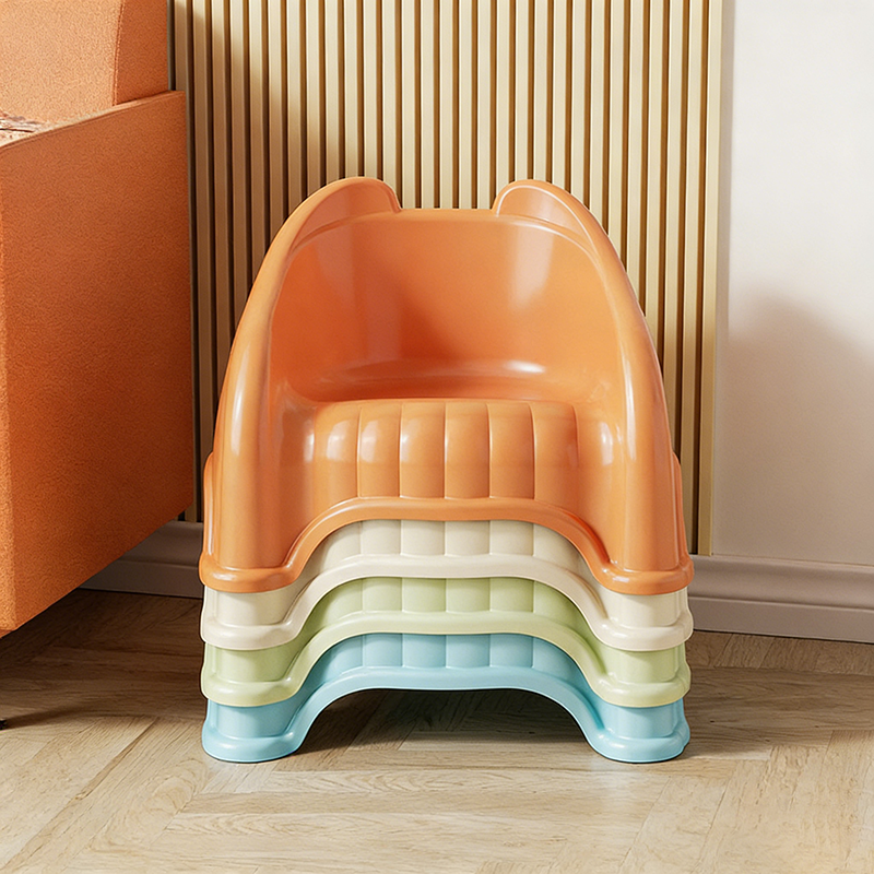 Modern Minimalist Curved Bear Design PP Kids Stackable Low Stool Backrest Armless For Living Room