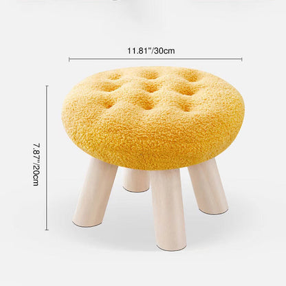 Contemporary Creative Round Cookie-Shaped Teddy Plush Solid Pine Wood Kids Low Stool Backless Armless For Living Room