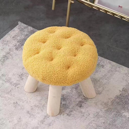 Contemporary Creative Round Cookie-Shaped Teddy Plush Solid Pine Wood Kids Low Stool Backless Armless For Living Room
