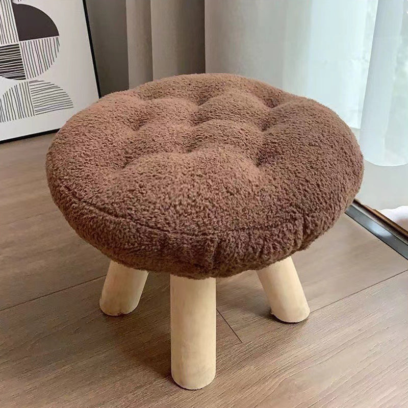 Contemporary Creative Round Cookie-Shaped Teddy Plush Solid Pine Wood Kids Low Stool Backless Armless For Living Room