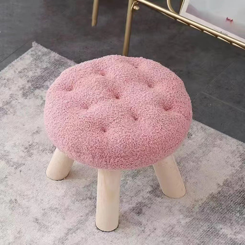 Contemporary Creative Round Cookie-Shaped Teddy Plush Solid Pine Wood Kids Low Stool Backless Armless For Living Room