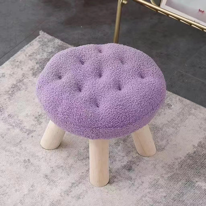 Contemporary Creative Round Cookie-Shaped Teddy Plush Solid Pine Wood Kids Low Stool Backless Armless For Living Room
