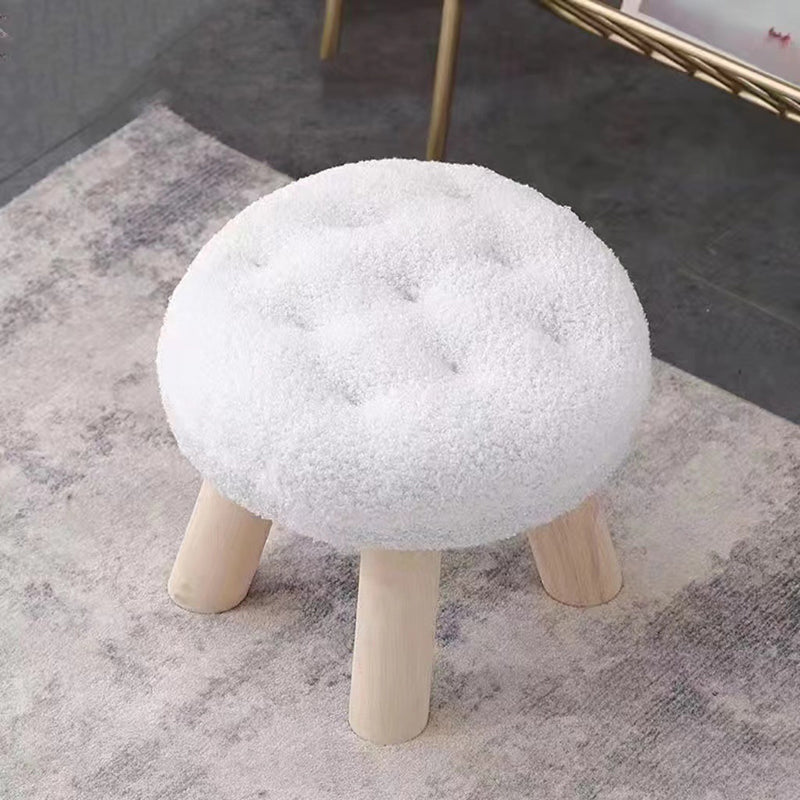 Contemporary Creative Round Cookie-Shaped Teddy Plush Solid Pine Wood Kids Low Stool Backless Armless For Living Room