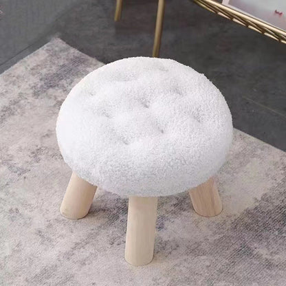 Contemporary Creative Round Cookie-Shaped Teddy Plush Solid Pine Wood Kids Low Stool Backless Armless For Living Room