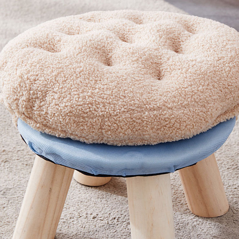 Contemporary Creative Round Cookie-Shaped Teddy Plush Solid Pine Wood Kids Low Stool Backless Armless For Living Room