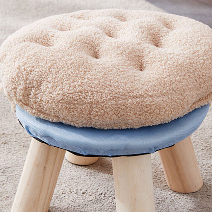 Contemporary Creative Round Cookie-Shaped Teddy Plush Solid Pine Wood Kids Low Stool Backless Armless For Living Room
