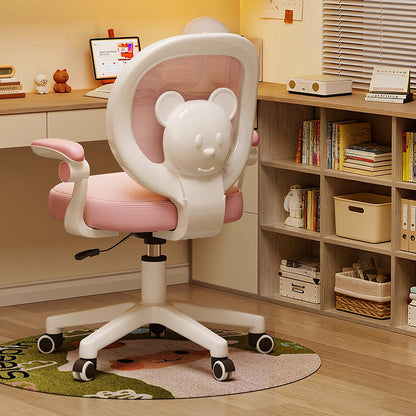 Contemporary Creative Curved Bear-Shaped Kids PP Wooden Mesh Fabric Lift-Adjustable Desk Chair Backrest Armrest For Home Office