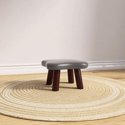 Contemporary Creative Four-Leaf Clover Shape Faux Oil-Waxed Leather Solid Wood Kids Low Stool Backless Armless For Living Room