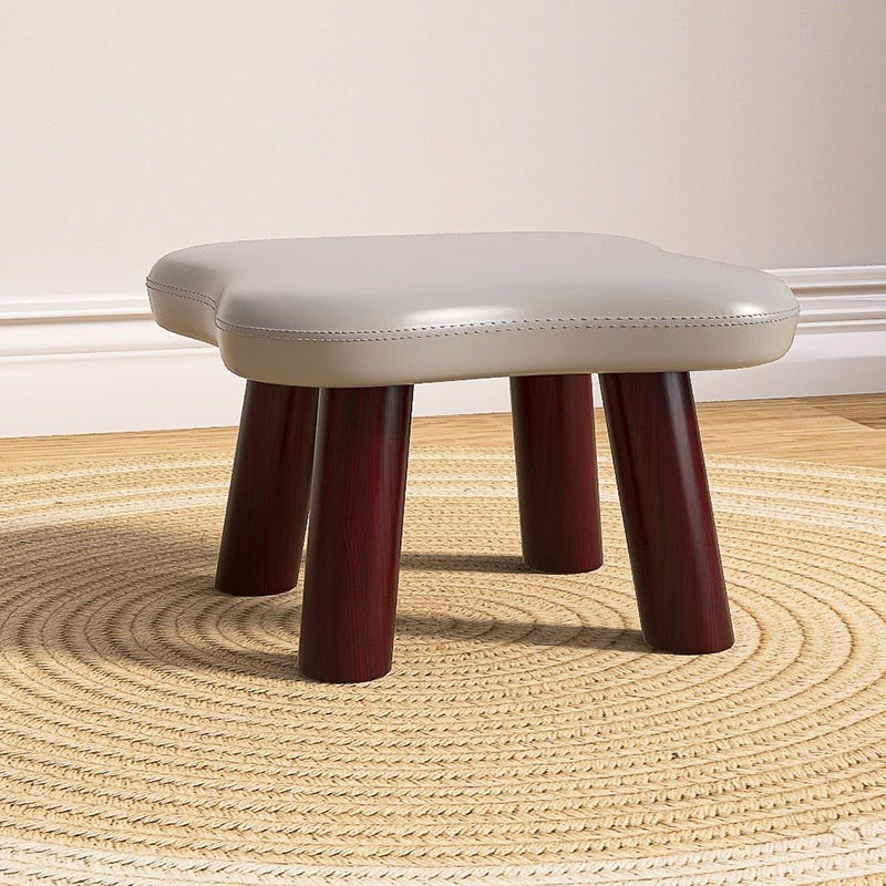Contemporary Creative Four-Leaf Clover Shape Faux Oil-Waxed Leather Solid Wood Kids Low Stool Backless Armless For Living Room