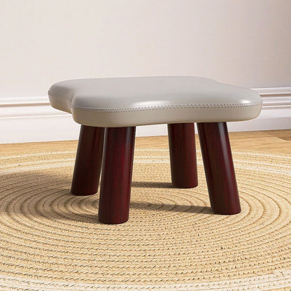 Contemporary Creative Four-Leaf Clover Shape Faux Oil-Waxed Leather Solid Wood Kids Low Stool Backless Armless For Living Room