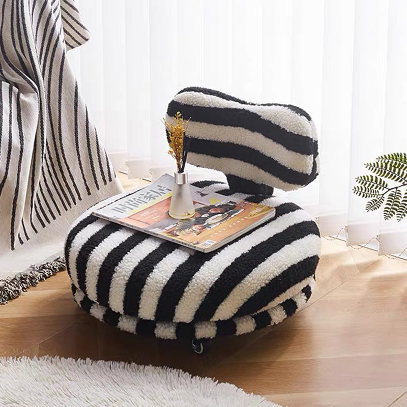 Contemporary Creative Round Bow Sherpa Fabric Iron Swivel Mobile Low Stool Backrest Armless For Living Room