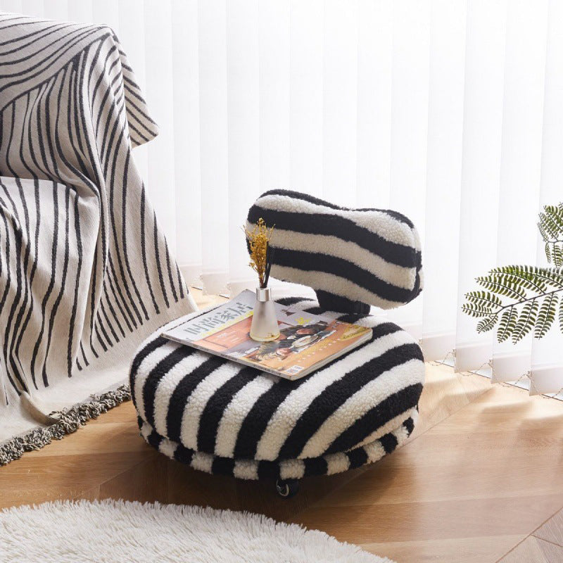 Contemporary Creative Round Bow Sherpa Fabric Iron Swivel Mobile Low Stool Backrest Armless For Living Room