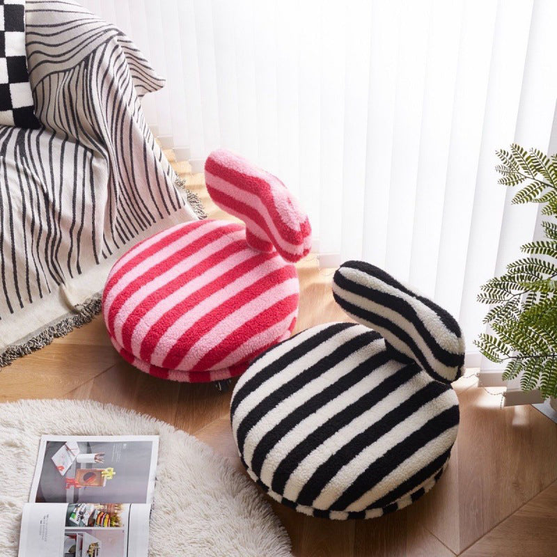 Contemporary Creative Round Bow Sherpa Fabric Iron Swivel Mobile Low Stool Backrest Armless For Living Room