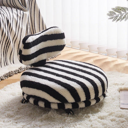 Contemporary Creative Round Bow Sherpa Fabric Iron Swivel Mobile Low Stool Backrest Armless For Living Room