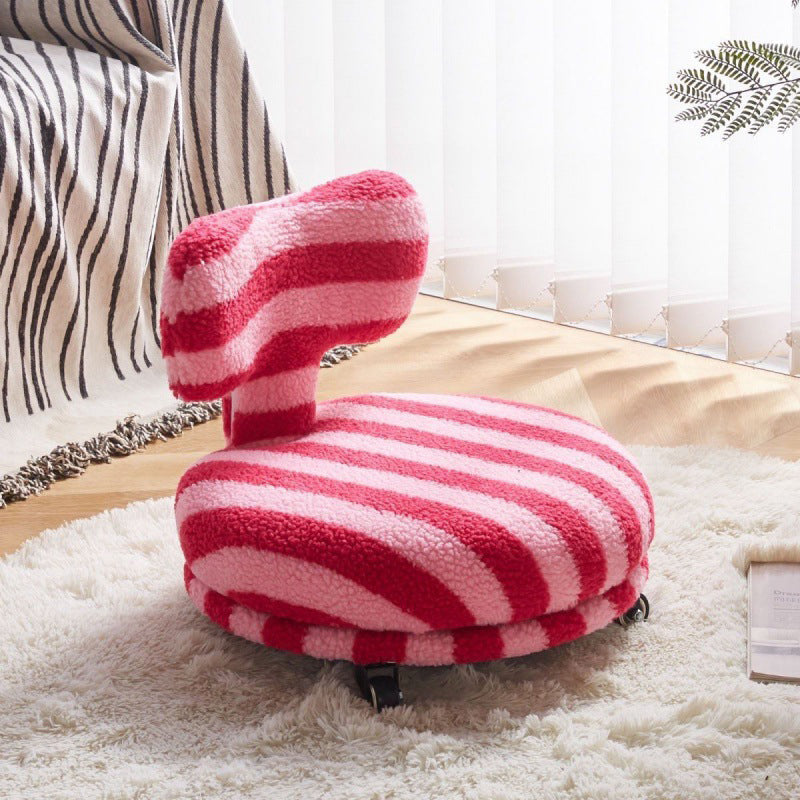Contemporary Creative Round Bow Sherpa Fabric Iron Swivel Mobile Low Stool Backrest Armless For Living Room