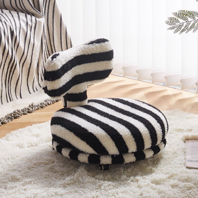 Contemporary Creative Round Bow Sherpa Fabric Iron Swivel Mobile Low Stool Backrest Armless For Living Room