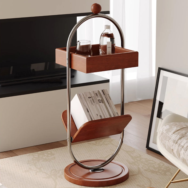 Contemporary Nordic Oval Round Solid Wood Stainless Steel Side Table 2-Tier For Living Room