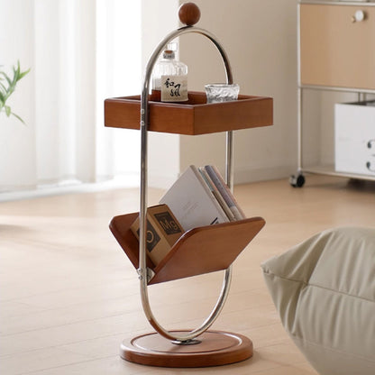 Contemporary Nordic Oval Round Solid Wood Stainless Steel Side Table 2-Tier For Living Room