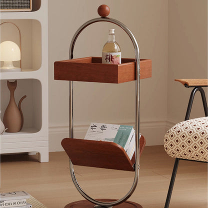 Contemporary Nordic Oval Round Solid Wood Stainless Steel Side Table 2-Tier For Living Room
