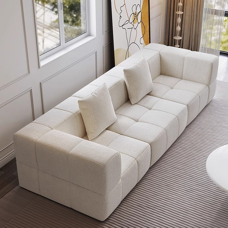 Contemporary Scandinavian Sherpa Fabric High-Resilience Foam Modular Compression Sofa - Rectangular Space-Saving Sofa For Living Room