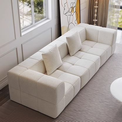 Contemporary Scandinavian Sherpa Fabric High-Resilience Foam Modular Compression Sofa - Rectangular Space-Saving Sofa For Living Room