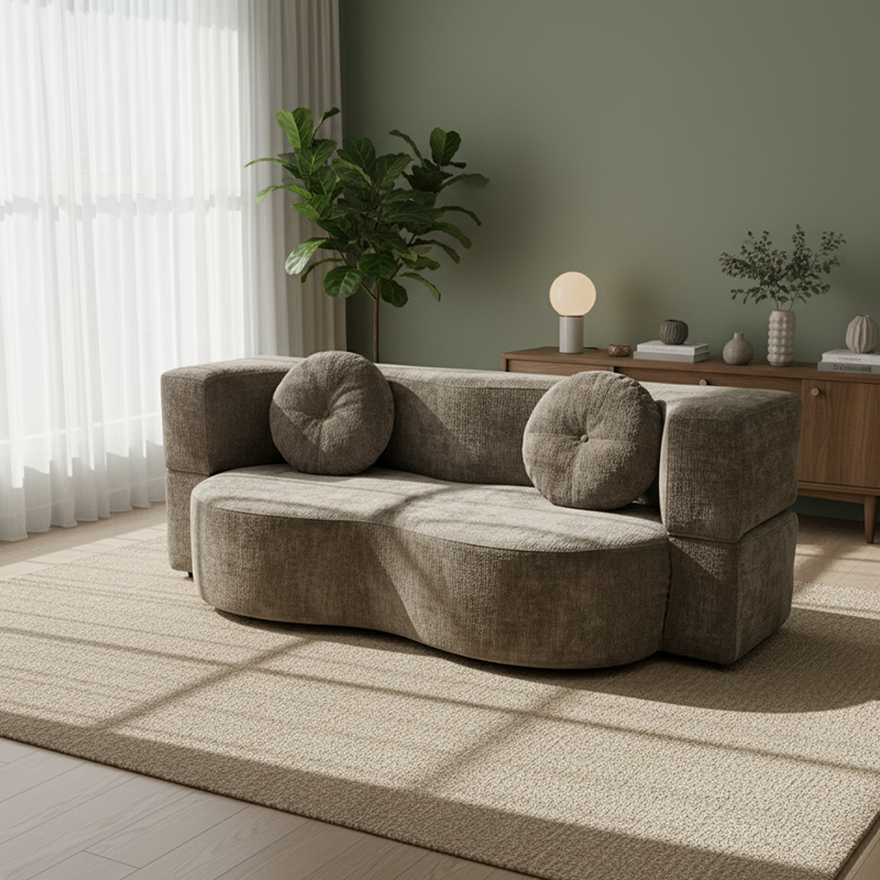 Contemporary Scandinavian Chenille Upholstery High-Resilience Foam Convertible Foldable Sofa Bed - U-Shaped Modular Compressed Loveseat Sofa For Living Room