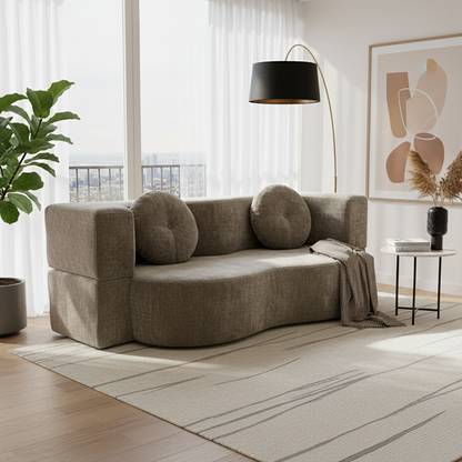 Contemporary Scandinavian Chenille Upholstery High-Resilience Foam Convertible Foldable Sofa Bed - U-Shaped Modular Compressed Loveseat Sofa For Living Room