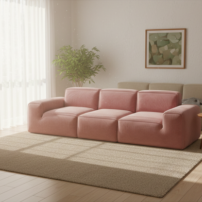 Contemporary Scandinavian High-Resilience Foam Fabric Compressed Modular Sofa - Rectangular Low-Profile Wide Seat Couch Space-Saving For Living Room