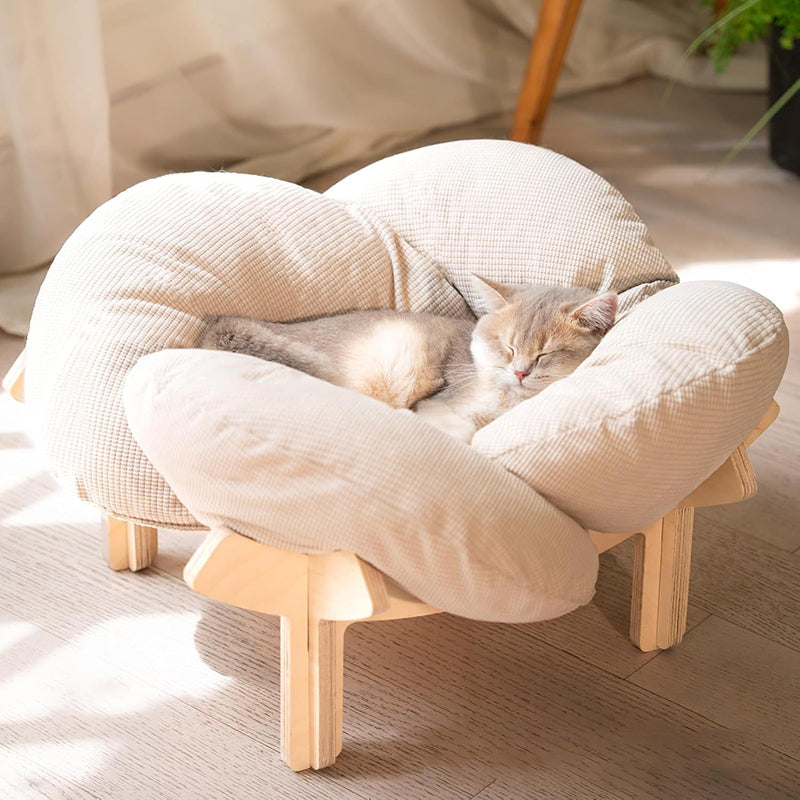 Modern Minimalist Floral-Shaped Curved Multi-Layer Plywood Velvet Cat Bed 4-Leg For Bedroom