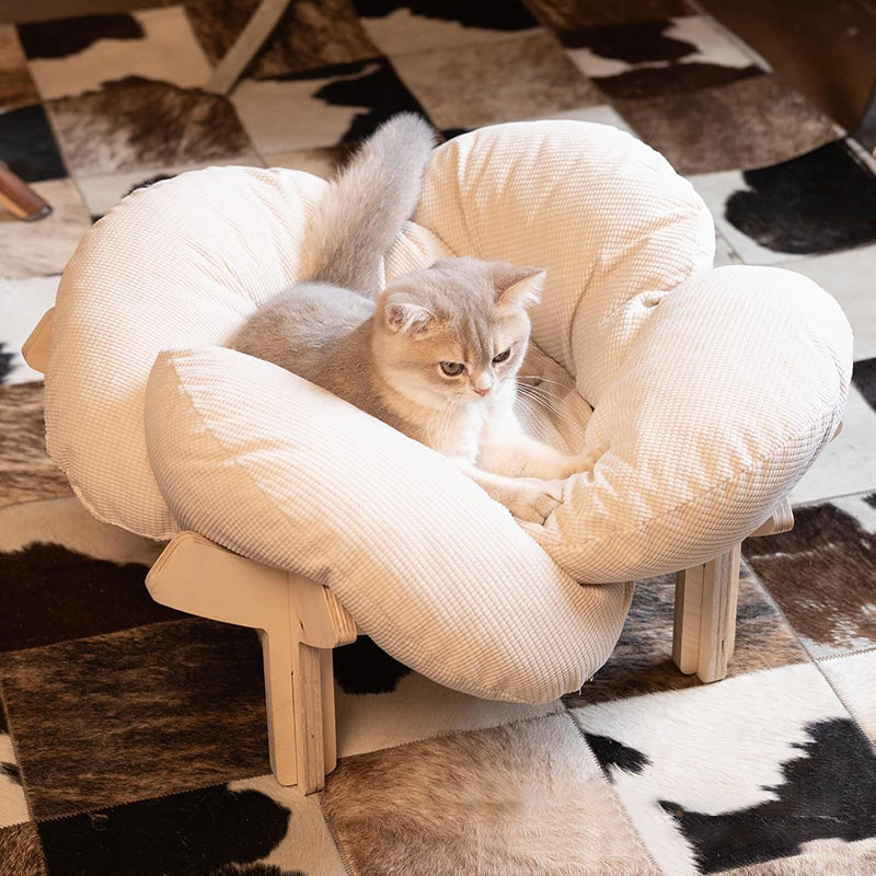 Modern Minimalist Floral-Shaped Curved Multi-Layer Plywood Velvet Cat Bed 4-Leg For Bedroom