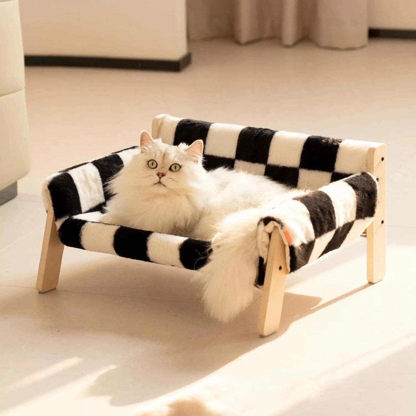 Modern Minimalist Rectangular Pine Plywood Velvet Cat Bed Backrest Armrest For Bedroom