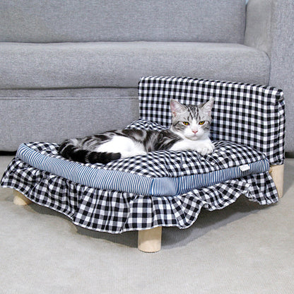 Modern Minimalist Rectangular Pine Wood Beechwood Cotton Linen Oxford Fabric Cat Bed 4-Leg For Bedroom