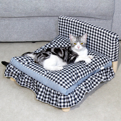Modern Minimalist Rectangular Pine Wood Beechwood Cotton Linen Oxford Fabric Cat Bed 4-Leg For Bedroom