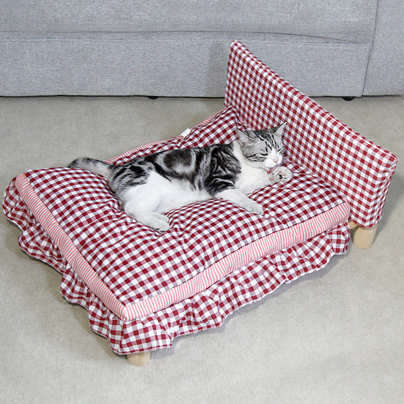 Modern Minimalist Rectangular Pine Wood Beechwood Cotton Linen Oxford Fabric Cat Bed 4-Leg For Bedroom